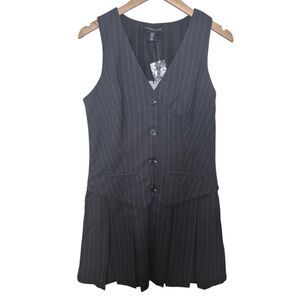 Sincerely Jules Black White Pinstriped Pleated Dress Office Siren Size Medium NE